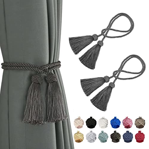 BEL AVENIR 2 Pack Handmade Rope Tassel Curtain Tiebacks - color: Charcoal, size: 2 Pack