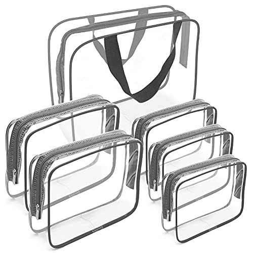 APREUTY 6 Packs Clear Makeup Bags, TSA Approved Toiletry Bags Set, Gray - color: Gray-6PCS (Large+Medium+Small)