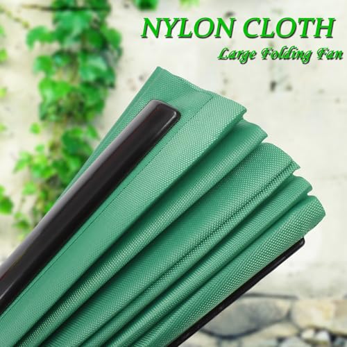 Green Folding Hand Performance Fan Nylon-Cloth Fan 13 inch (Green) - color: Green