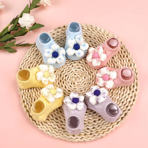4Packs Baby Girls Socks,Flower Non-Slip Grips for Babies Toddler Princess - color: Pink Bule Light Purple Yellow