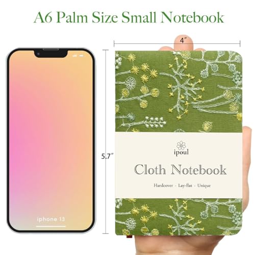 Pocket Notebook, A6 Journal, Small Embroidered Journal, Cute Fabric Notebook, Lay Flat Hardcover Journal, 4x6 Lined Notebook & Sketchbook, Personal Writing Journal for Women, Green Dandelion - color: A6-Dandelion Green