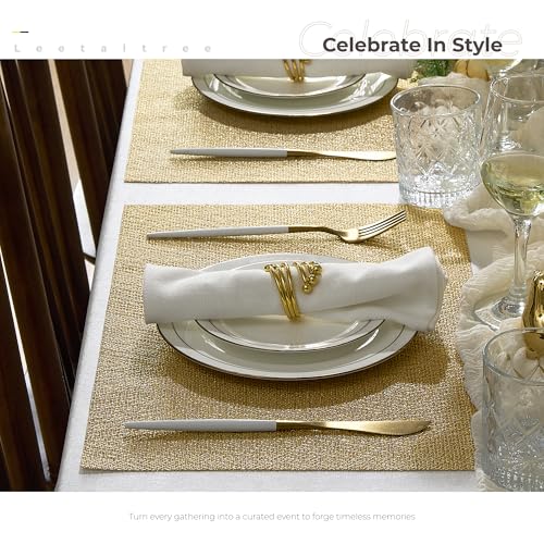 Leetaltree Gold Placemats Set of 4 - Heat Resistant Non-Slip Place mats for Dining Table, Washable Durable PVC Vinyl Woven Table Mats(Luxury Gold, 4) - color: D0- Gold Textured, size: Set of 4