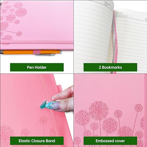 Notebook Journal for Women,A5 Hardcover Leather Journaling Notebooks for Work,200 Pages Travel Journal for Women Men with Pen Holder and Ribbon,5.78"×8.34"(Pink) - color: Pink