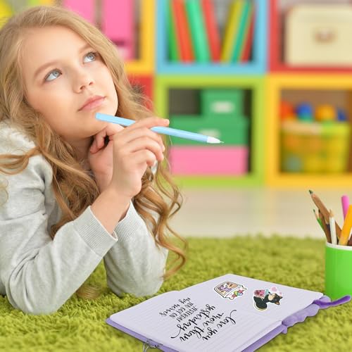 All In One Gift Kit for Girls – Back to School Supplies, Lock and Key Plush Journal Stationery Set with 53 Stickers, 1 Bracelet, 1 Coin Purse, 4 Straws and 3 Sticky Notes, Journaling Kit for Kids, Tweens & Teens (Purple Boba) - color: Purple