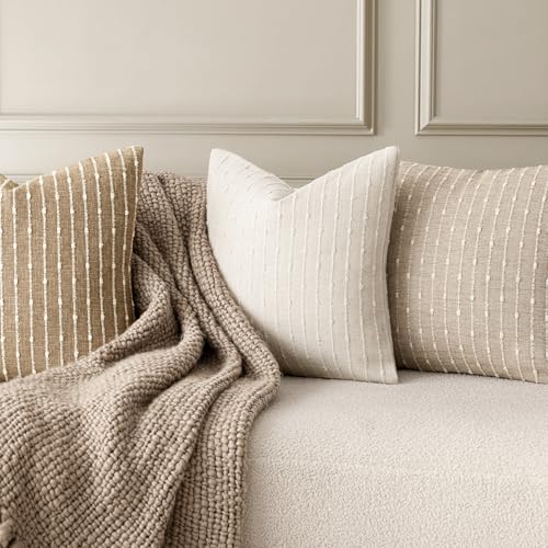 Foindtower Boho Striped Boucle Lumbar Throw Pillow Covers 12x20 Cream White - color: Cream White, size: 20" x 12" (Pack of 2)