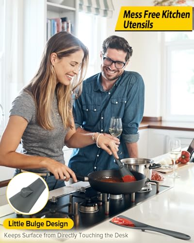 BUNDLEPRO Silicone Cooking Spoons for Nonstick Cookware, One-Piece, 2 Pack - color: Gray