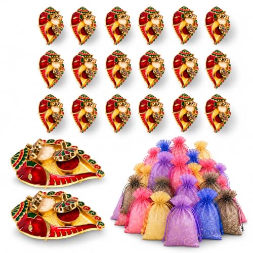 LOVENSPIRE Acrylic Decorative Ganesh Shankh Haldi Kumkum Holder for Pooja Thali – Return Gifts for Wedding, Housewarming Items & Indian Festival Ceremonies 20 Pcs - size: 20 Pcs