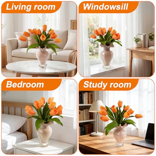 10 Stems 14 Inch Tulips Artificial Flowers Realistic Faux Flowers - color: Orange