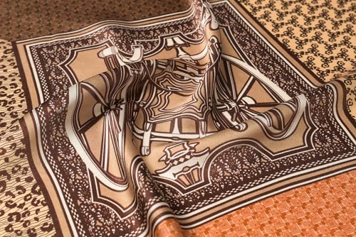 100% Mulberry Silk Scarf - 21" Square Lightweight Neckerchief, Gift Packed - color: Brown-10