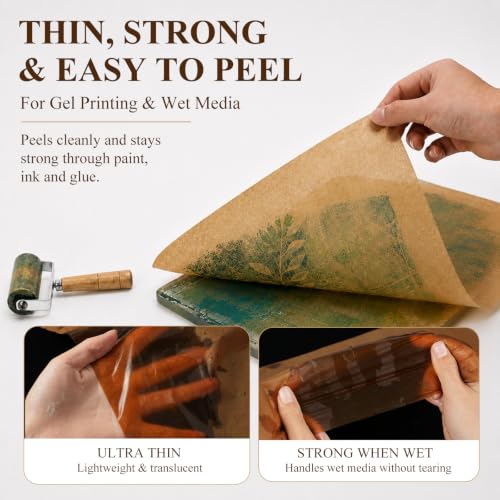 100 Sheets Cicada Wing Rice Paper - Handmade Bamboo Pulp Xuan Paper for Mixed Media, Gelli Printing & Calligraphy - Ultra-Thin, Strong & Translucent Art Paper for Collage, Layering & Journaling - color: Deep Amber Brown
