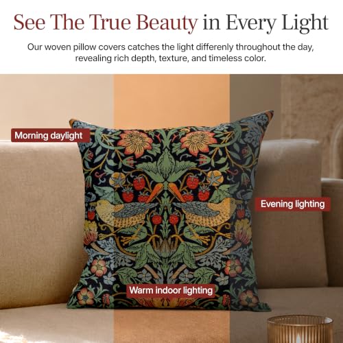 William Morris Strawberry Thief B Blue Tapestry Throw Pillow Cover 18 x 18 - color: Blue Strawberry