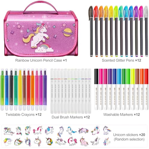 beefunni 68PCS Washable Markers Set for Kids 4-8, with Unicorn Case