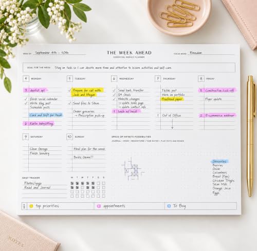ThreeKin Essential Weekly Planner - 8.5"x11", 52 Tear-Off Sheets, Motivational Design, Goal Setting, Time Management, To-Do Lists, Productivity Organizer, Perfect for Home, Office, Students, Work - size: 8.5" x 11", style: Motivational