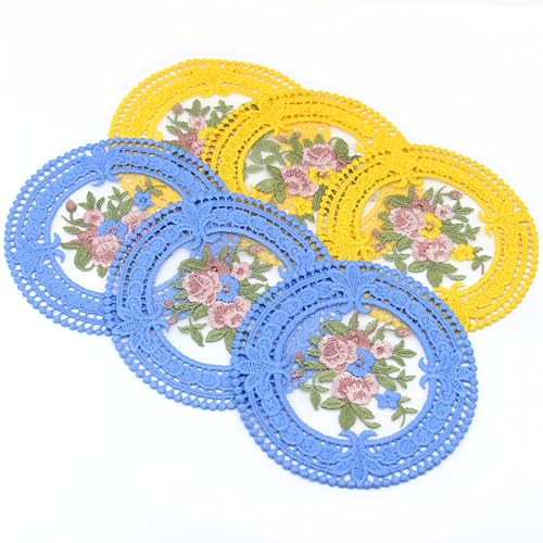 FITNXT 4.5'' 8pk Crocheted Flower Cloth doilies, Blue Vintage Inspired Coasters for Drinks, Rose Lace Tea Cup doilies for Tea, Home Decor, Wedding, Tabletop Decoration (Indigo), AMLS01 - color: Indigo