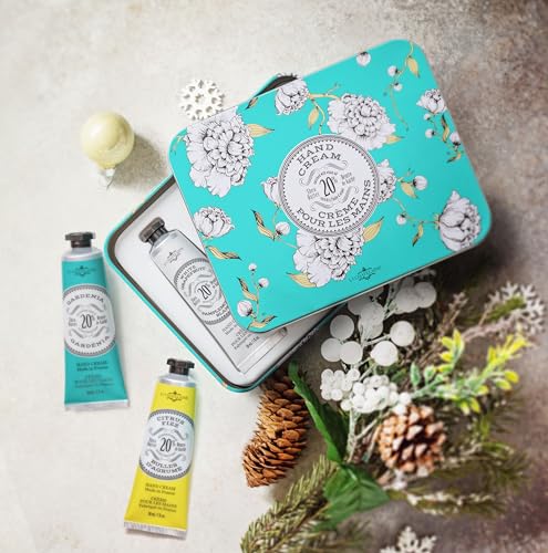 La Chatelaine Hand Cream Trio Tin Gift Set, Natural Hand Lotion, Made in France with 20% Organic Shea Butter, Moisturizing (Gardenia, White Grapefruit, Citrus Fizz) 3 x 1 fl. - style: Robin Egg Blue