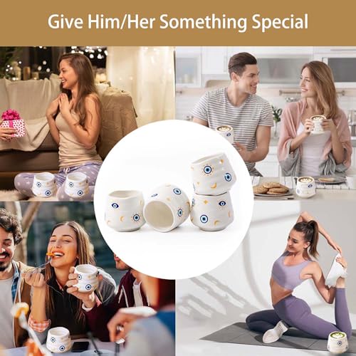 Ceramic Tea Cup Set, 5OZ Espresso Cups, Evil Eye, Set of 4 - color: Evil Eye