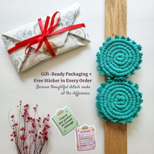 Cotton Car Coasters for Cup Holders, 2PC Car Cup Coasters, Drink Coaster Holder, Cute cupholder Coaster Accessories for Women, Macrame, Boho (Ocean Teal) - color: Ocean Teal