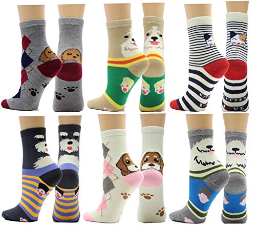 Frenchic 12/24/48 Pairs Pack Women's Colorful Patterned Cute Funny Casual Fashion Crew Socks - color: Cats & Dogs