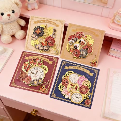 4 PCS Vintage Metal Bookmarks, Steampunk Book Mark with Clock&Flower Pendant for Book Lovers, Students, Teachers, Writers - Unique Reading Gift for Birthday, Graduation, Christmas - style: 4Pcs Rose Time