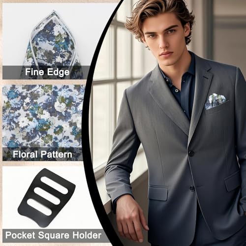 Cotton Floral Handkerchiefs for Men Wedding Evening Daily Work Prom - color: Grey,blue,white,green