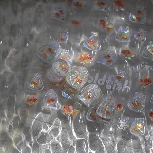 5D Embossed Under The Sea Stickers for Nail Art Jelly Fish Self-Adhesive Nail Art Decals for Women Nail Supplies Art Design Stickers (to4879) - style: to4879