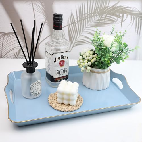Spsyrine Light Blue Decorative Tray, Elegant Plastic Serving Tray with Handles, Coffee Table Tray for Ottoman, Living Room, Home Decor - color: Light Blue