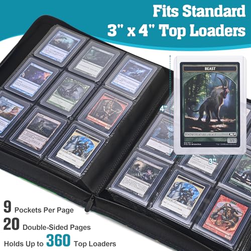 Top Loader Binder, 9 Pocket Holds 360 Toploaders, Acid-Free PVC-Free Side-Loading Pages, Full-Zip PU Binder for Standard 3" x 4" Top Loaders, TCG, MTG & Sports Cards, Blue Lake Dragon - color: Blue Lake Dragon