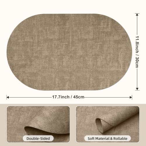 Oval Placemats Set of 6, 17.7 x 11.8 Inch Faux Leather Place Mats, Washable Wipeable Non Slip, Heat Resistant Waterproof Table Mats for Dining Table, Kitchen, Indoor Outdoor Light Coffee - color: R-light Coffee