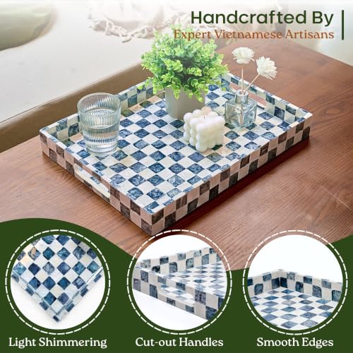 CHI AN HOME 16"x12" Capiz Shell Coastal Decorative Serving Tray, Navy Blue - color: Navy Blue