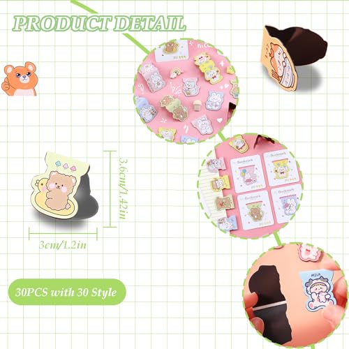 30PCS Cute Magnetic Bookmarks, Magnet Book Markers with 30 Patterns, Kawaii Girls Animals Page Clips, Cartoon Bookmark for Women Home Office Supplies