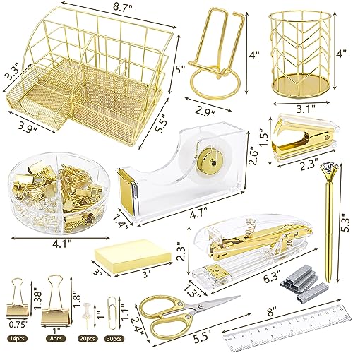 Gold Office Desk Organizers, 13PCS Office Supplies and Accessories - color: Gold