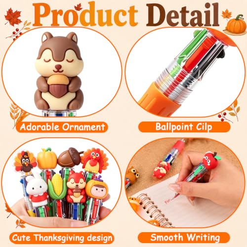 48PCS Thanksgiving Fun Pens Cute Autumn 4-in-1 Multicolor Gift Pens Bulk - style: Thanksgiving-48pcs