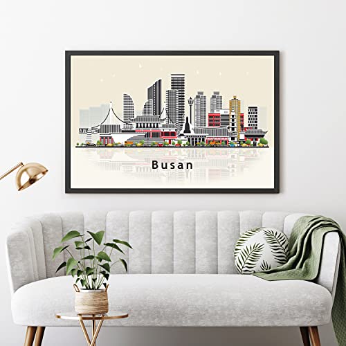 Pera Print Busan Poster, South Korea Illustration Skyline City Poster, Modern Skyline Busan Poster, Cityscape and Landmark Print, Home-Office Wall Art Decoration - 16x20 Inches - color: Busan - South Korea, size: 20"L x 16"W