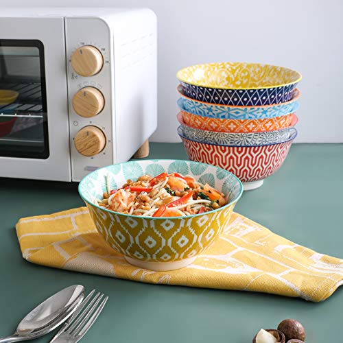 Selamica 7 inches Porcelain Cereal Bowl Set - Set of 6, Ceramic bowls, Soup Bowl Set for Cereal, Soup, Salad and Pasta, Assorted Colors - color: Assorted Colors, size: 7 Inches