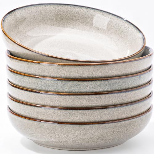 AmorArc 8.5’’ Ceramic Pasta Bowls Set of 6, 36oz Large Stoneware Bowls Set - color: Green Wheat, size: Set of 6