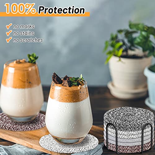 Mckanti 8 Pcs Coasters for Drink with Holder, 4 Colors Absorbent Coasters for Drinks, Minimalist Cotton Woven Coaster Set for Home Decor Tabletop Protection Suitable for Kinds of Cups, 4.3 Inches. - color: Muti-color B