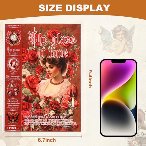Vintage Ephemera Sticker 24 Sheets precut 300 washi Stickers Paper Journal Stickers for Adults People Scrapbook Stickers Scrapbooking Supplies - color: Red