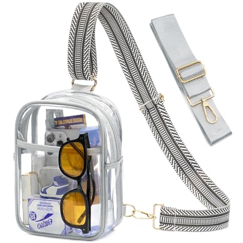 Clear Bag for Stadium Events, Clear Crossbody Sling Purse, 2 Straps - color: 1# light grey, style: Style 1