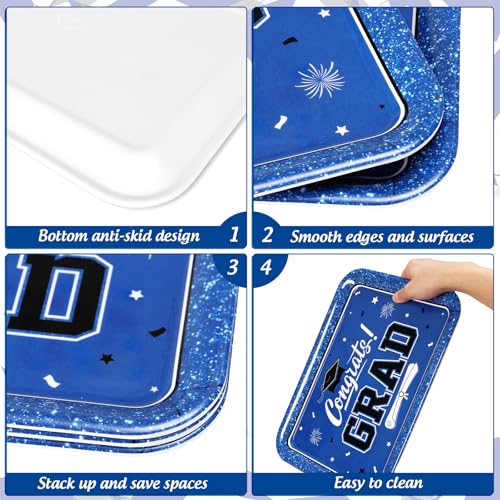 JarThenaAMCS 3Pcs Graduation Serving Trays Reusable Melamine Platter Blue Congrats 2026 Grad Diploma Bachelor's Hat Serving Dishes for Graduate Party Sharing Snacks Fruits Dessert - style: Blue Graduation