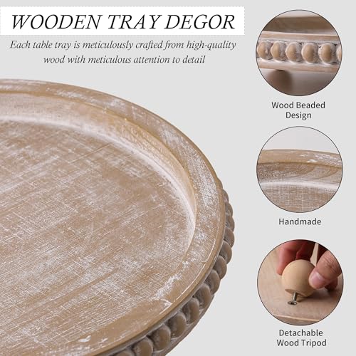 Beige Round Wooden Tray for Decor, Decorative Coffee Table Tray - color: Beige
