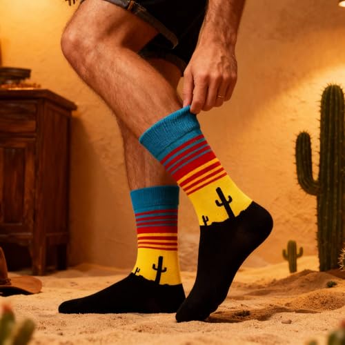 Colorful Funny Novelty Dress Socks for Men Women Teens Fathers Day Casual Fun Crazy Funky Graphic Crew Socks - color: 5 Pairs - Funny Novelty Themed - Astronaut American Flag Star & Green Crocodile & Trout Fish Illustration & Palm Tree & Desert Cactus Sun