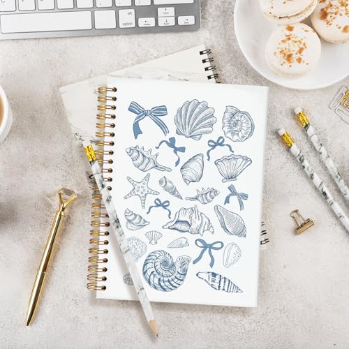 Blue Bow Beachy Spiral Notebook for Girls Women,Blue School Supplies - color: Coastal shell bows