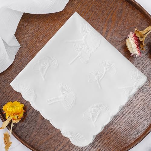 DoreenBeads Women's Cotton Handkerchiefs Scallop Embroidered Ladies Hankies - color: White