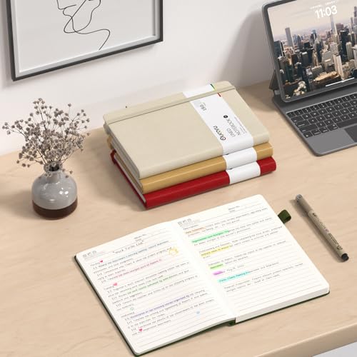 Oucaru 4 Pack A5 Lined Journal Notebook, 180 Pages 100 GSM Paper for Travel - color: Beige, size: 4 Pack