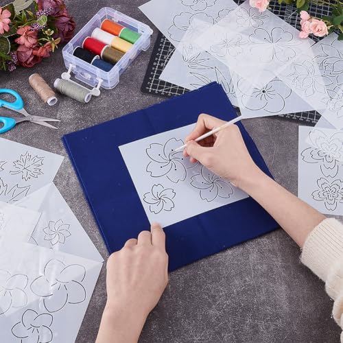 FREEBLOSS 12Pcs Plastic Sashiko Stencil Kit Flower Sashiko Pattern Template Embroidery Pattern for Hand Quilting Sashiko Patterns Templates Embroidery Stencils 14x14cm - style: Cherry Blossom