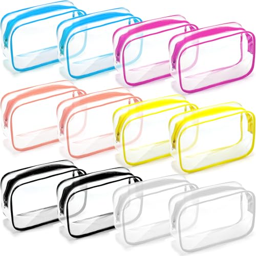 Weewooday 12 Pcs Clear Cosmetic Bags PVC Zipper,None - color: Dark Color, size: Medium