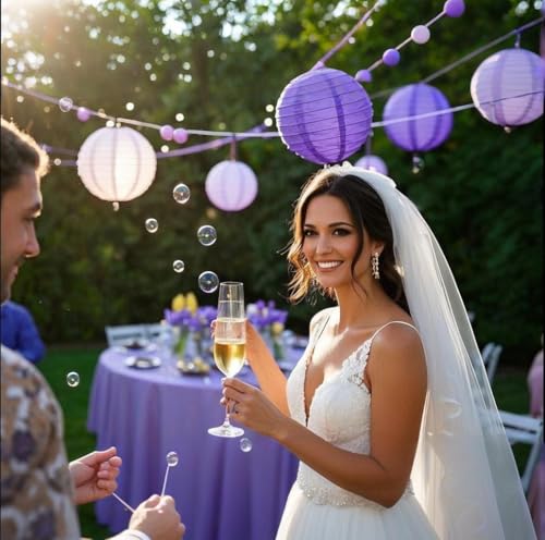 Purple Pink Paper Lanterns Decorative 15pcs Party Hanging Decorations for Bachelorette Wedding Birthday Baby Shower Graduation Anniversary Lavender Themed Room Decor - color: Purple,fuchsia,lavender,pink,light Pink