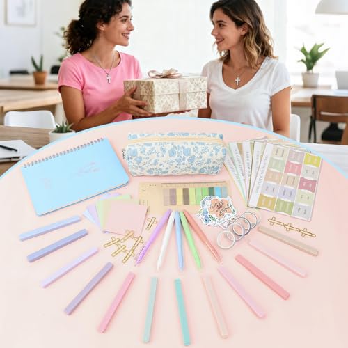 Bible Study Supplies Journaling Kit with Pen Cas, Tabs, Notebook and No Bleed Highlighter, Aesthetic Book Annotation Kit, Christian Gifts for Women Grils Friends（Blue Flower） - color: Blue Flower