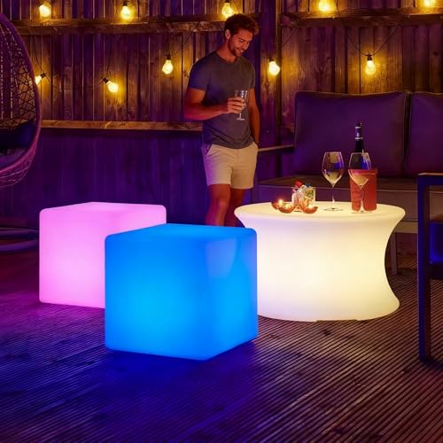 LOFTEK 16-Inch Rechargeable LED Cube Chair Table, Glow Cube Seat w/Remote - size: 16-inch Cordless