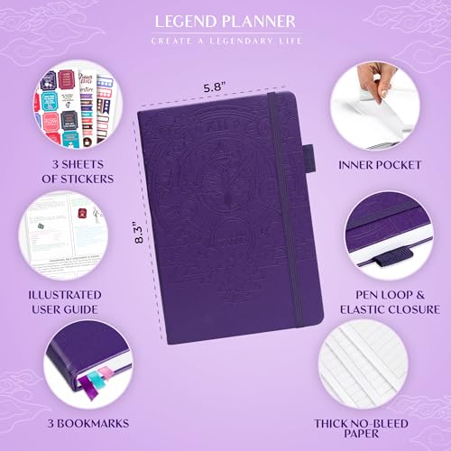 Legend Undated Hourly Planner, A5 Appointment Book Schedule, Purple - color: Purple